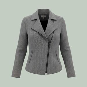 LOFT Womens Black White Herringbone Asymmetrical Zip Moto Jacket Size S